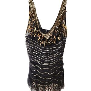 Faust Y2k Black and Gold Embellished Mesh Blouse S1